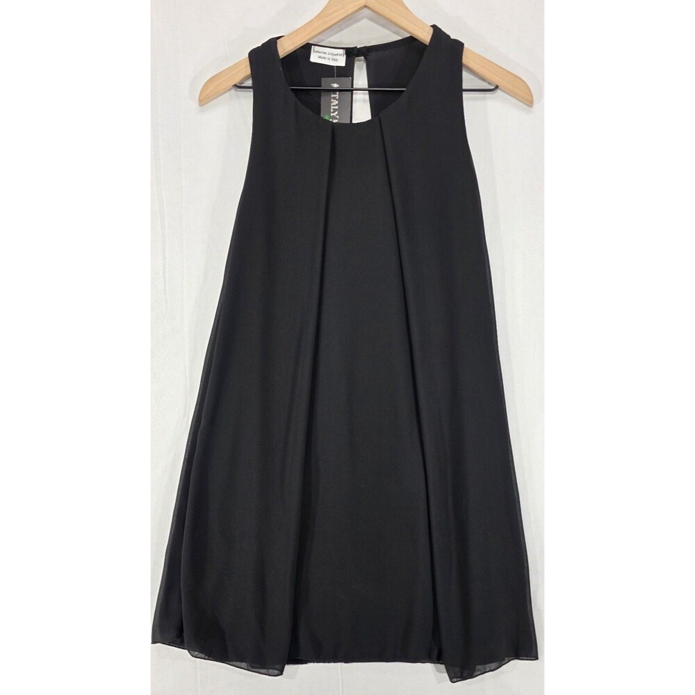 NWT Black Chiffon Mini Dress LBD Italy Women's One Size Minimalist Classic